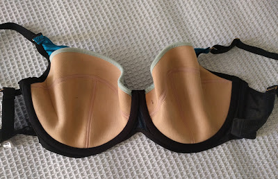 The bra laid out, after I had unfolded it - the cups were very wrinkled.